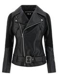 Women's Black Artificial Leather Biker Jacket Clothing