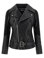 Women's Black Artificial Leather Biker Jacket Clothing