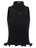 Women's Black Polyester Sleeveles T-Shirt