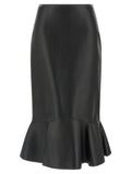Women's Black Lamb Leather Midi Skirt