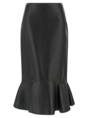 Women's Black Lamb Leather Midi Skirt