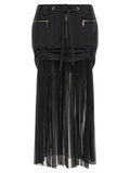 Women's Black Silk Midi Skirt