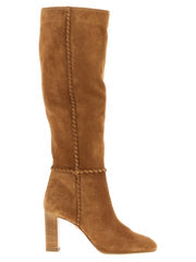Women's Beige Calfskin Over The Knee Shoe
