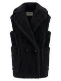 Women's Black Alpaca Leather Sleeveless Jacket Clothing