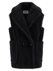 Women's Black Alpaca Leather Sleeveless Jacket Clothing