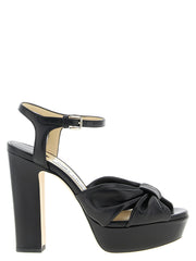 Women's Heloise Platform Heel Sandal Black Leather Patent Satin