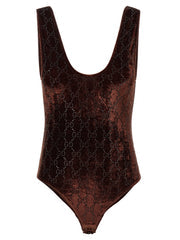 Women's Brown Polyamide Bodysuit Clothing