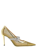 Women's Crystal-Embellished Mesh Pump Gold Polyamide