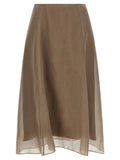 Women's Beige Silk Midi Skirt