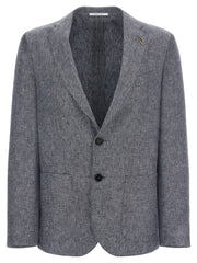 Men's Blue Linen Blazer Clothing