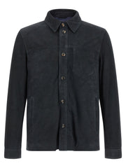 Men's Blue Leather Jacket Clothing
