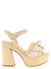Women's Woven Leather Platform Sandal Beige Cowhide Heels