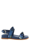 Women's Blue Cowhide Flat Sandals