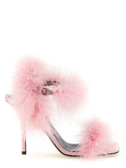 Women's Feathered Viscose Stiletto Sandal Pink Silk