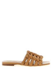 Women's Brown Lambskin Slides Shoe