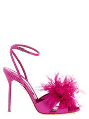 Women's Organza Flower Stiletto Sandal Pink Lamb Leather