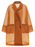 Women's Orange Polyester Coat Clothing