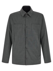 Men's Gray Polyester Full-Length Jacket Clothing