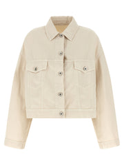 Women's Beige Cotton Denim Jacket Clothing