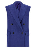 Women's Blue Linen Sleeveless Jacket Clothing