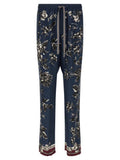 Men's Blue Silk Casual Pants