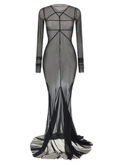 Women's Black Nylon Long Dress