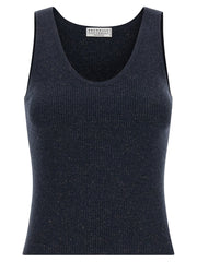Women's Blue Cashmere Sleeveles T-Shirt