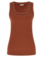 Women's Brown Cotton Sleeveles T-Shirt