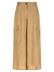 Women's Beige Linen Cargo Pants