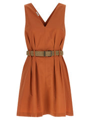 Women's Orange Cotton Short Dress