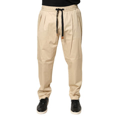 Men's Cotton-Blend Drawstring Joggers Beige Elastane