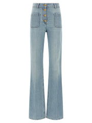 Women's Blue Cotton High-Waisted Jean Clothing