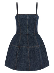 Women's Blue Cotton Short Dress
