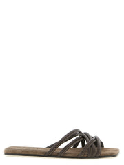Women's Brown Lamb Leather Slides Shoe