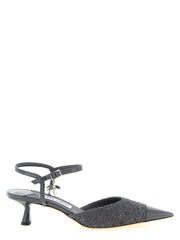 Women's Texturized Patent Leather Slingback Heel Gray Tencel