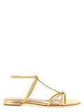 Women's Gold Lamb Leather Flat Sandals