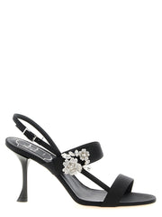 Women's Crystal-Embellished Satin Heel Black Viscose Silk