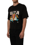 Black Tropical Ibiza Men Crew Neck T-Shirt Cotton