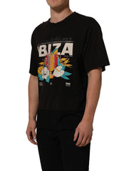 Black Tropical Ibiza Men Crew Neck T-Shirt Cotton
