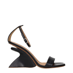 Women's Sculptural Leather Sandal Heel Black