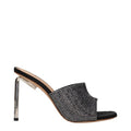 Women's Rhinestone-Embellished Satin Mule Heels Black