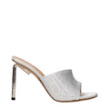 Women's Rhinestone-Embellished Satin Mule Silver Heels