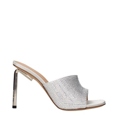 Women's Rhinestone-Embellished Satin Mule Silver Heels