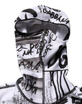 Men's White Jersey Graffiti Print Balaclava Hood Sweater Polyester Elastane Clothing