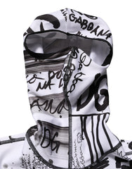 Men's White Jersey Graffiti Print Balaclava Hood Sweater Polyester Elastane Clothing