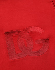 Men's Red Embroidered Logo Hooded Full Zip Sweater Cotton Clothing
