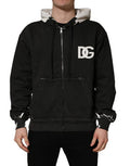 Men's Black Cotton Logo Hooded Full Zip Sweater Clothing