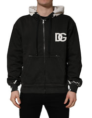 Men's Black Cotton Logo Hooded Full Zip Sweater Clothing