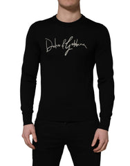 Men's Embroidered Logo Sweater Black Virgin Wool