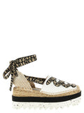 Women's Beige Cotton Wedge Sandals